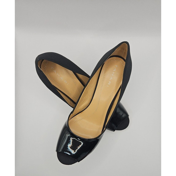 Tahari Patent Leather Open Square Toe Women's Size 8 Medium Shoes - 3 1/2" Heel - Picture 4 of 16